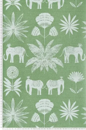 Usine Directe Papier peint Eléphant Indien et Fleur vert - Happy de Lutèce Réf. LTC-FD26435