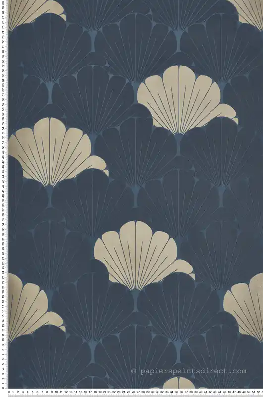 Achat Immédiat Papier Peint Ginkgo Art Déco bleu doré - Elégance d‘Ugépa Réf. UGP-M64001