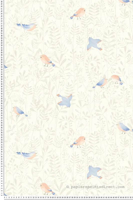 Acheter En Ligne Papier peint Oiseau Feuillage bleu rose - Once Upon A Time de Casadéco Réf. OUAT88316471