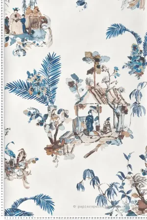 Papier peint Toile Chinoise bleu marron - Signature de Nina Campbell Réf. OSB-NCW4497-03 Promotion