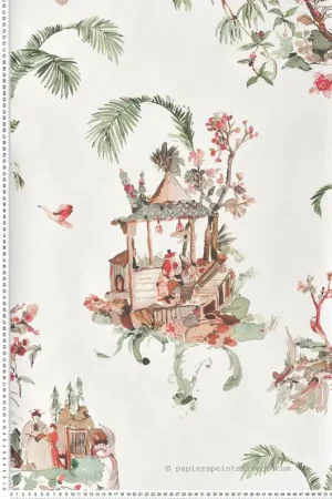 Papier peint Toile Chinoise vert orange - Signature de Nina Campbell Réf. OSB-NCW4497-02 Expédition Rapide