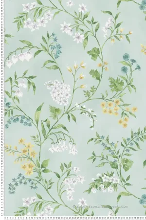 Papier peint Fleurs Almora bleu clair - Signature de Nina Campbell Réf. OSB-NCW4491-05 Solde