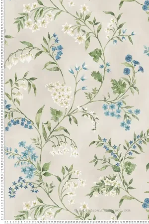 Papier peint Fleurs Almora bleu grège - Signature de Nina Campbell Réf. OSB-NCW4491-04 Dernière Chance
