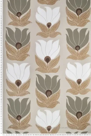 Achetez Aujourd'hui Papier peint Fleur Graphique Dauphine beige doré - Square Jasmin de Casamance Réf. CAS-75690712