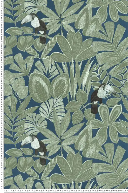 Affaire À Saisir Papier peint Toucan Rio vert kaki bleu - Green & Co de Casélio Réf. GCO103926791