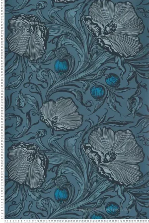 Papier peint Coquelicot Poppy Trail Air Force Blue - National Trust Papers 3 de Little Greene Réf. 0263PTAIRFO Seulement Aujourd'hui