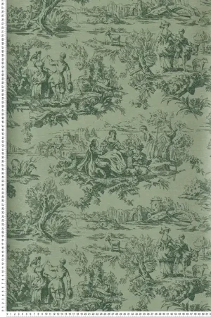 Papier peint Toile De Jouy Lovers‘ Toile Dark Brunswick Green - National Trust Papers 3 de Little Greene Réf. 0263LODARKB Nouvelle Collection