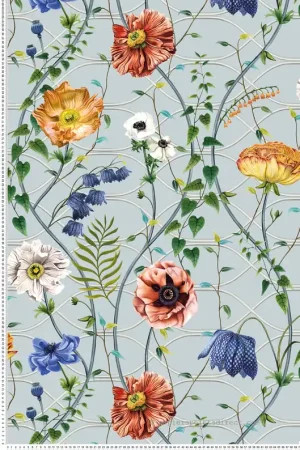 Papier peint Lianes et Fleurs bleu clair - Lamorran d‘Osborne & Little Réf. OSB-W7684-02 Offre Exclusive