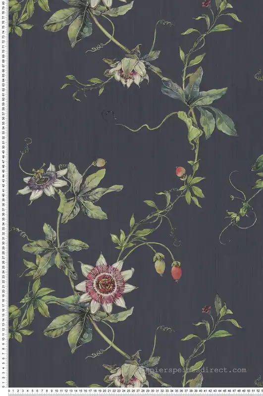 Top Vente Papier peint Fleur Passiflore bleu nuit - Lovy de Lutèce Réf. LTC-LOV901