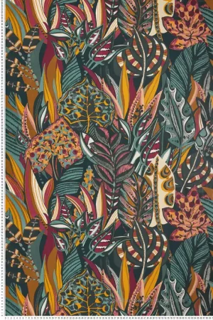 Top Vente Papier peint Feuille Desirade vert émeraude framboise - Aventura de Casamance Réf. CAS-75510916