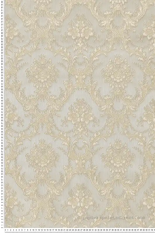 Meilleur Prix Papier peint Baroque et Fond Strié beige et gris irisé - Grand Classic de Montecolino Réf. MC-Z66837