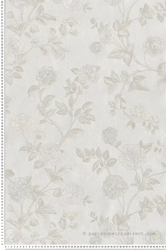 Papier peint Fleur Rose Vintage blanc, grège et irisé - Grand Classic de Montecolino Réf. MC-Z66805 Meilleur Choix