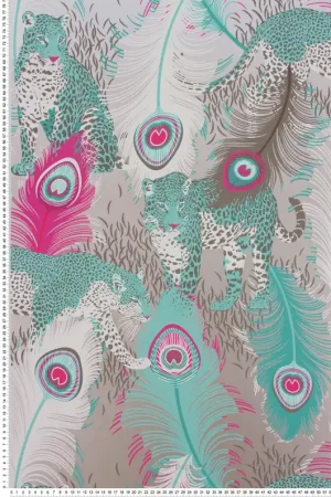 Solde Papier peint Léopard et Plume turquoise et argenté - The Wallpaper Collection de Matthew Williamson Réf. OSB-W6805-04
