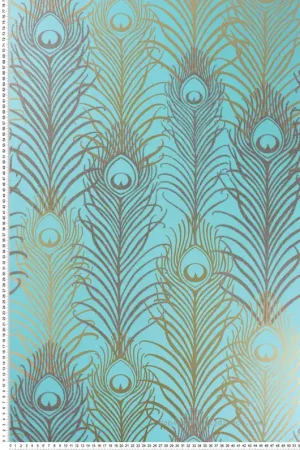 Papier peint Plume de Paon turquoise et doré pailleté - The Wallpaper Collection de Matthew Williamson Réf. OSB-W6541-02 Prix Promo
