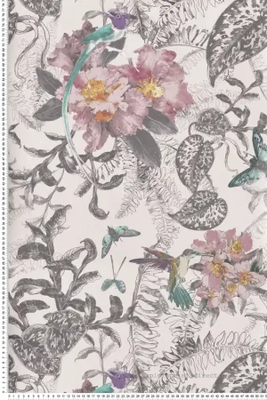 Bon Marché Papier peint Fleur et Colibri blanc cassé - Willow d‘Initiales Réf. INI-00814405