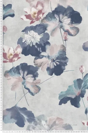 Usine Directe Papier peint Fleur Nymphéa gris et bleu - Willow d‘Initiales Réf. INI-00814303