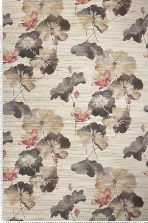 Papier peint Paille Japonaise Nymphéa beige et rose - Willow d‘Initiales Réf. INI-00814301 Nouvel Arrivage