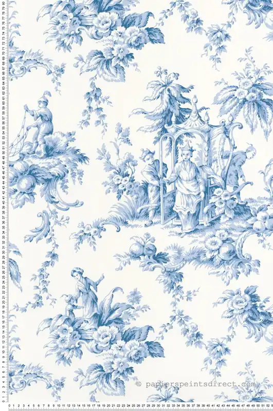 Vente Flash Papier peint Palais De Chine Toiles de Jouy bleu faïence - Les Belles Toiles De Jouy de Casadéco Réf. LBTJ87936719