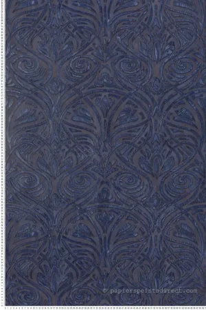 Commande En Gros Papier peint Baroque damassé Rabat bleu - Mansour de Casamance Réf. CAS-74410630