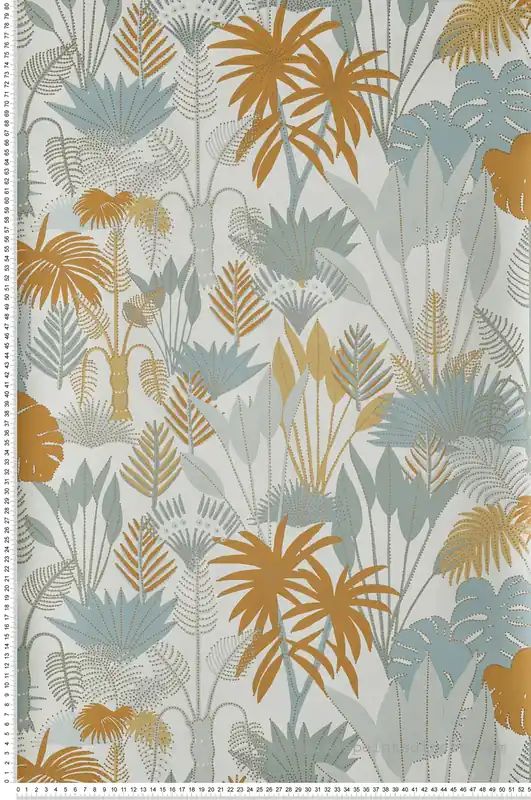 Bon Marché Papier peint jungle tropicale Philippines vert d‘eau/orange/doré - L‘odyssée de Casélio Réf. OYS101417508