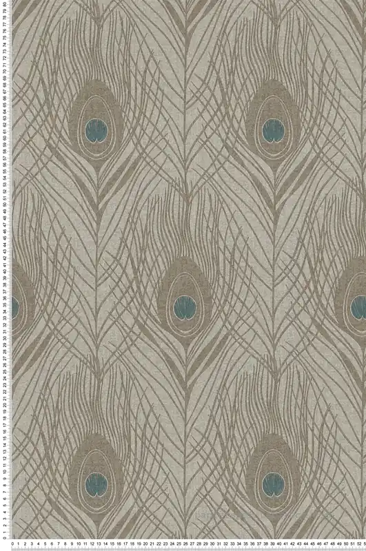 Papier peint Plumes Art Déco Rétro gris taupe/bleu - Tribeca de Montecolino Réf. MC-36971-6 Paiement Sécurisé