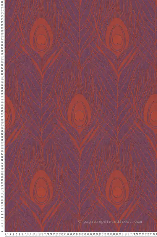 Réduction Papier peint Plumes Art Déco Rétro prune/rouge - Tribeca de Montecolino Réf. MC-36971-5