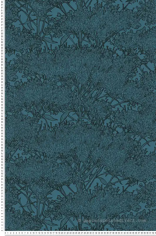 Promotion Saisonnière Papier peint Fleurs graminées bleu canard/noir - Tribeca de Montecolino Réf. MC-36972-6