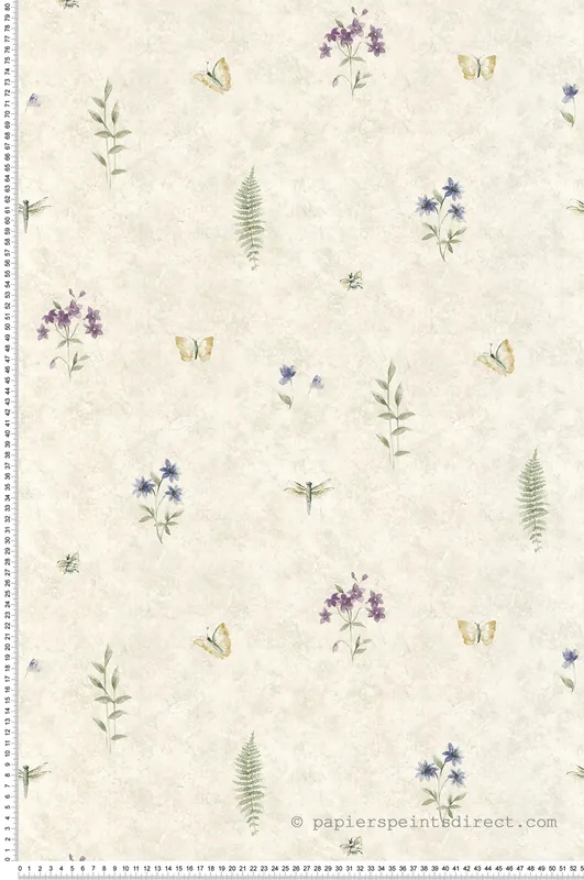 Bon Marché Papier peint Fleurs et insectes grège - Style Cuisine 3 de Lutèce Réf. LTC-SP21157