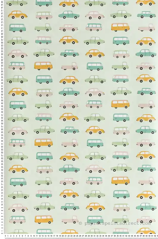 Papier peint enfant Voitures vintage Allover vert - Happy Dreams de Casadéco Réf. HPDM82767315 Offre Exclusive
