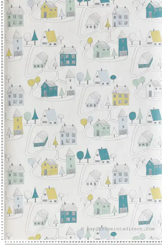 Offre Du Jour Papier peint enfant Village bleu/vert - Happy Dreams de Casadéco Réf. HPDM82847128
