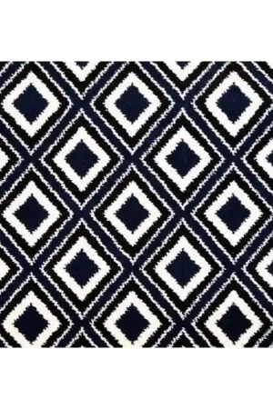 Bon Marché Moquette en Laine à motif Losanges– Coloris Noir, crème et bleu