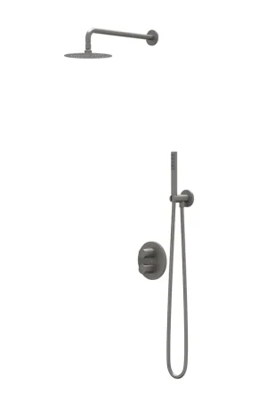 Achat Immédiat IVY Pact Ensemble de douche pluie - encastré - inverseur-arrêt 2 voies - bras mural 40 cm - pomme de douche principale ronde medium 30 cm - barre de douche avec sortie - flexible de douche 150 cm - douchette barre - Metal black PVD brossé