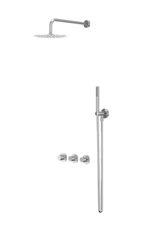 Acheter Direct IVY Bond Ensemble de douche de pluie - encastré - symmetry - 2 robinets d‘arrêt - bras de plafond 30 cm - pomme de douche principale medium 25 cm - barre de douche avec sortie - flexible de douche 150 cm - douchette satin spray - Chrome