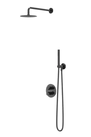 Achat Immédiat IVY Bond Ensemble de douche de tête - encastré - inverseur-arrêt 2 voies - bras de plafond 30cm - douche de tête fine 25cm ronde - support avec sortie - flexible de douche 150cm - douchette à main bâton - Chrome noir PVD