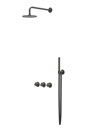 Acheter En Ligne IVY Tribe Ensemble de douche de pluie - encastré - symmetry - 2 robinets d‘arrêt - bras de plafond 20 cm - pomme de douche principale medium 30 cm - support avec sortie - flexible de douche 150 cm - douchette barre - RVS316 - noir carbone brossé PVD