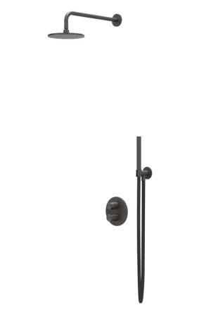 Vente Flash IVY Tribe Ensemble de douche de pluie - encastré - inverseur d‘arrêt 2 voies - bras de plafond 30 cm - pomme de douche principale ronde medium 25 cm - support avec sortie - flexible de douche 150 cm - douchette à main bâton - RVS316 - PVD noir carbone bro