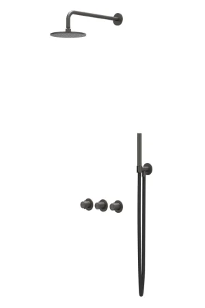 Achat Immédiat IVY Concord Ensemble de douche de tête - encastré - symmetry - 2 robinets d‘arrêt - bras de plafond 20 cm - douche de tête medium 25 cm - support avec sortie - flexible de douche 150 cm - douchette bâton - RVS316 - noir carbone brossé PVD