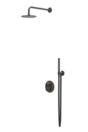 Achat Immédiat IVY Concord Ensemble de douche de tête - encastré - inverseur d‘arrêt 2 voies - bras de plafond 30 cm - douche de tête medium ronde 25 cm - barre de douche avec sortie - flexible de douche 150 cm - douchette à main bâton - RVS316 - PVD noir carbone brossé