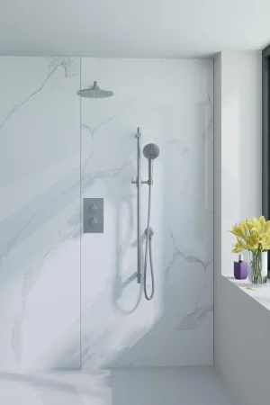 Achetez Aujourd'hui Fortifura Calvi Ensemble de douche pluie encastrable - thermostatique - bras mural - pommeau 25cm - barre curseur - douchette ronde - flexible lisse - Inox brossé