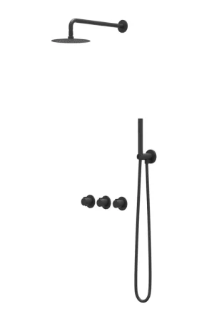 Acheter Direct IVY Pact Ensemble de douche de tête - encastré - symmetry - 2 robinets d’arrêt - bras de plafond 30 cm - douche de tête slim 30 cm - support avec sortie - flexible de douche 150 cm - douchette satin spray - Noir mat PED
