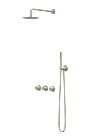 Vente Flash IVY Pact Ensemble de douche de pluie - encastré - symmetry - 2 robinets d‘arrêt - bras de plafond 30 cm - pomme de douche principale medium 25 cm - support avec sortie - flexible de douche 150 cm - douchette 3 jets - Nickel brossé PVD