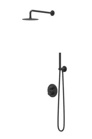 Achat Immédiat IVY Pact Ensemble de douche pluie - encastré - inverseur d‘arrêt 2 voies - bras de plafond 30 cm - douche de tête ronde medium 25 cm - barre de douche avec sortie - flexible de douche 150 cm - douchette 3 jets - Noir mat PED