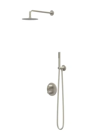 Achetez Aujourd'hui IVY Pact Ensemble de douche pluie - encastré - inverseur d’arrêt 2 voies - bras de plafond 30 cm - pomme de douche principale medium ronde 20 cm - barre de douche avec sortie - flexible de douche 150 cm - douchette satin spray - Nickel brossé PVD