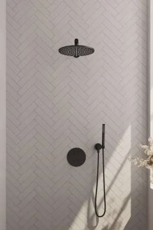 Achetez Aujourd'hui BRAUER Black Edition douche de pluie encastrée thermostatique - 3 voies - rond - set 74 - pomme de douche 30cm - bras mural droit - douchette barre - flexible de douche - coude mural - noir mat