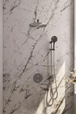Achetez Aujourd'hui BRAUER Brushed Carving douche de pluie encastrée thermostatique - 3 voies - rond - set 92 - pomme de douche 30cm - bras mural droit - douchette 3 jets - flexible de douche - barre de douche intégrée - acier inoxydable brossé PVD