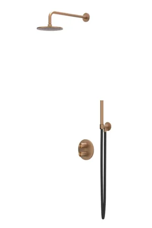 Acheter Direct IVY Concord Ensemble de douche pluie - encastré - inverseur d’arrêt 2 voies - bras de plafond 30 cm - douche de tête ronde medium 30 cm - support avec sortie - flexible de douche 150 cm - douchette barre - RVS316 - cuivre brossé mat PVD