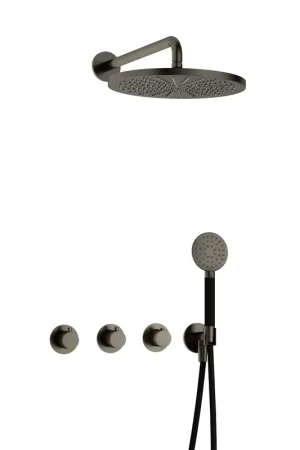Achetez Aujourd'hui Hotbath Cobber IBS70 Ensemble de douche à effet pluie encastré - bras mural 38,5 cm - pomme de douche ronde 30 cm - douchette 3 jets - fer vieilli