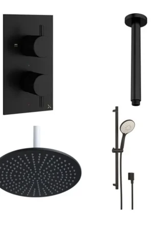 Achetez Aujourd'hui Crosswater MPRO Douche pluie - encastrable - pommeau 30cm - bras de douche plafond - barre curseur - douchette ronde - noir mat