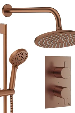 Acheter En Ligne Crosswater MPRO Ensemble de douche de tête encastré - 2 poignées - pomme de douche 20 cm - douchette à main - barre de douche - bras mural - bronze brossé