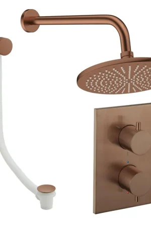 Achat Immédiat Crosswater MPRO Ensemble douche de pluie encastré - 2 poignées - vidage de baignoire - pomme de douche 30 cm - bras mural - bronze brossé